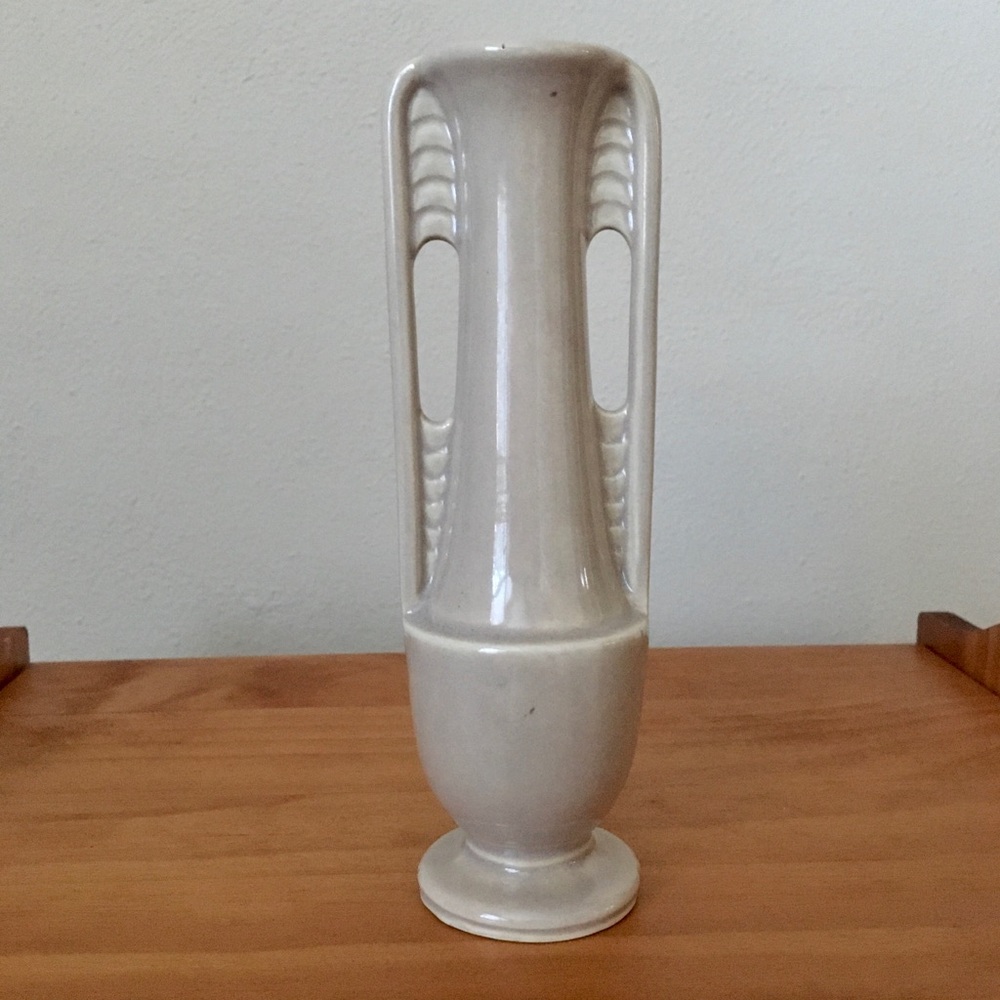 Vintage 50s Art Deco Pottery Stoneware Bud Stem Vase | Taupe Glazed